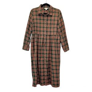 Appleseeds Flannel Farmhouse Maxi Dress Large Olive Green & Red Plaid Cozy